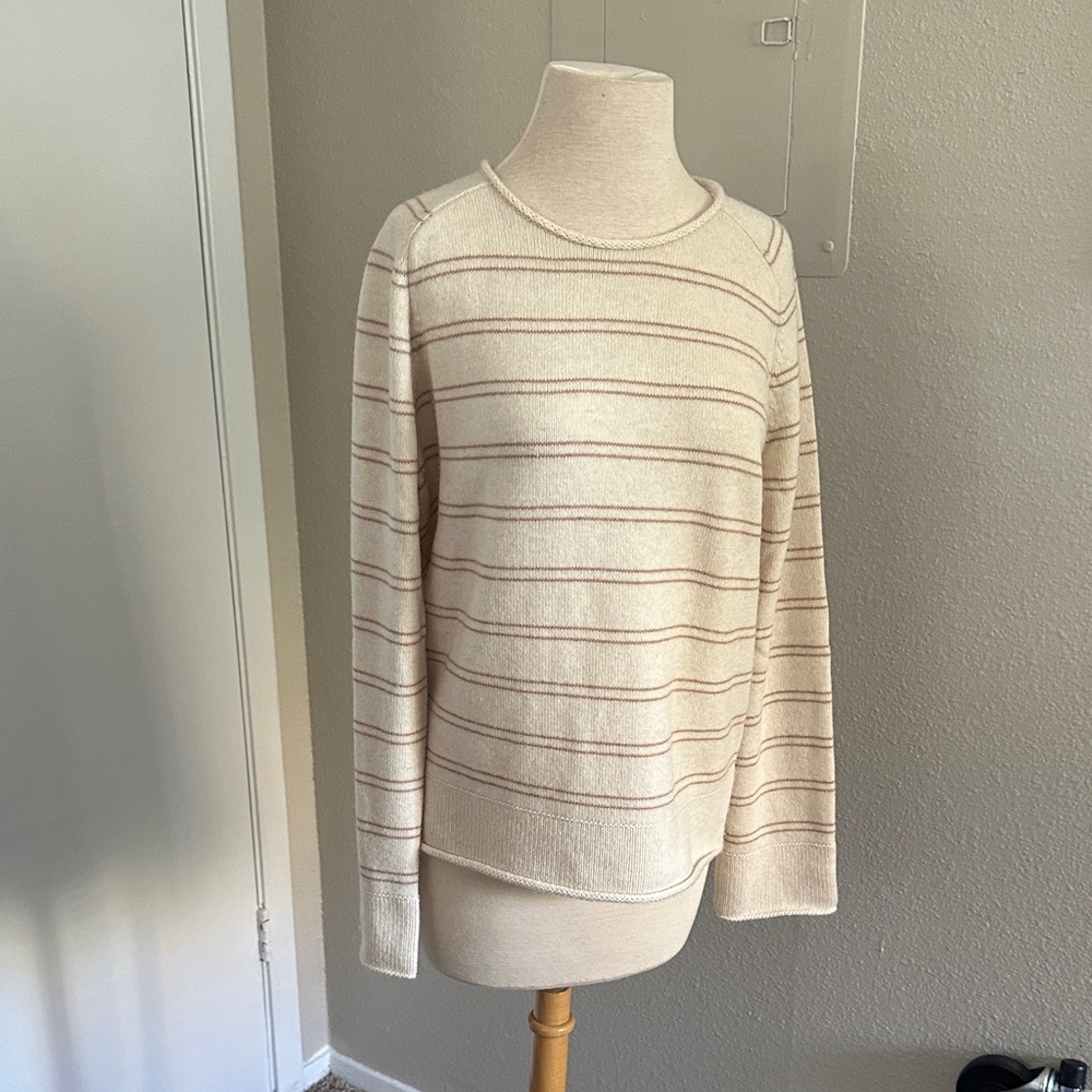 Vince Cream Beige and Brown wool and cashmere blend Striped Sweater large